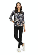 3/4 Sleeve Animal Print T-Shirt - Black/grey