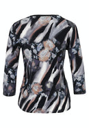 3/4 Sleeve Animal Print T-Shirt - Black/grey