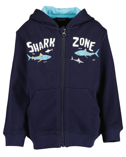 Boys Shark Zip Hoodie - Navy