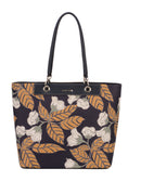Medium Floral Tote Handbag - Dark Blue