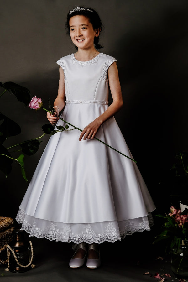Poinsettia Bianca Communion Dress - White