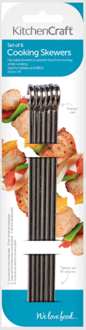 Pack of Six 20cm Flat Sided Skewers