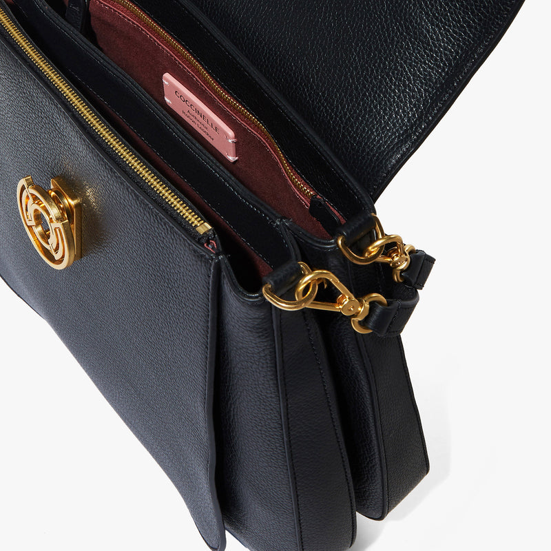 Cachet Grainy Leather Handbag - Black