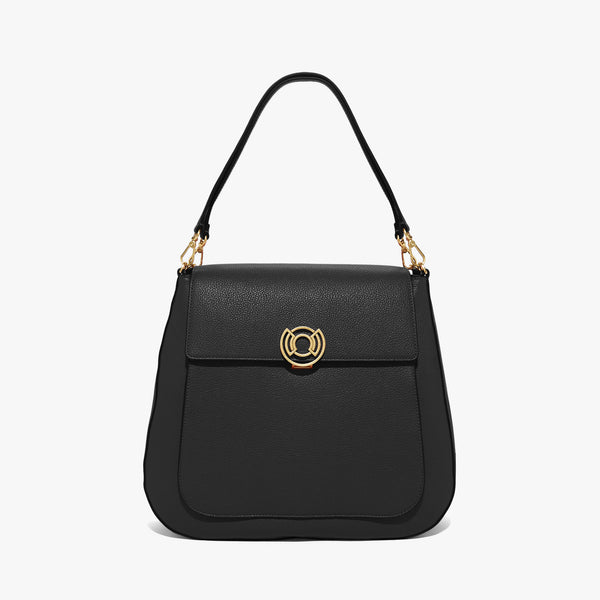 Cachet Grainy Leather Handbag - Black