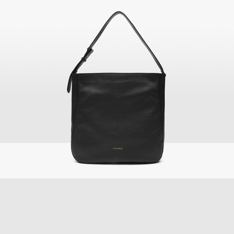 Grained Leather Hobo Bag - Black