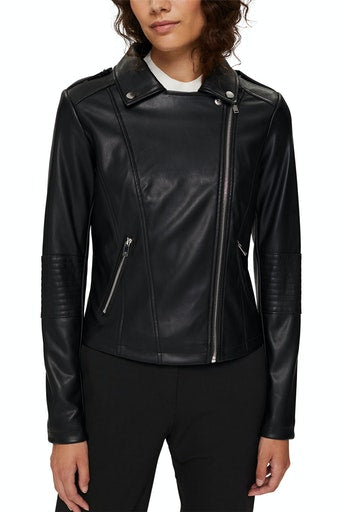 Faux Leather Biker Jacket - Black