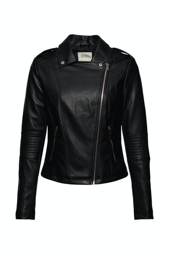 Faux Leather Biker Jacket - Black