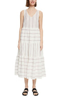 Applique Stripe Midi Dress - Offwhite