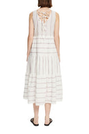 Applique Stripe Midi Dress - Offwhite
