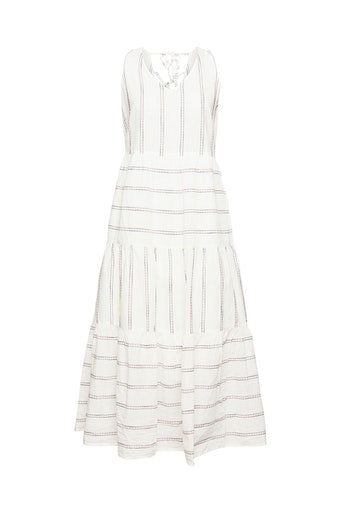 Applique Stripe Midi Dress - Offwhite