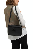 Faux Leather Shoulder Bag - Black