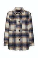 Hairy Wool Check Coat - Navy