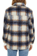 Hairy Wool Check Coat - Navy
