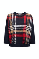 Tartan Round Neck Jumper - Navy