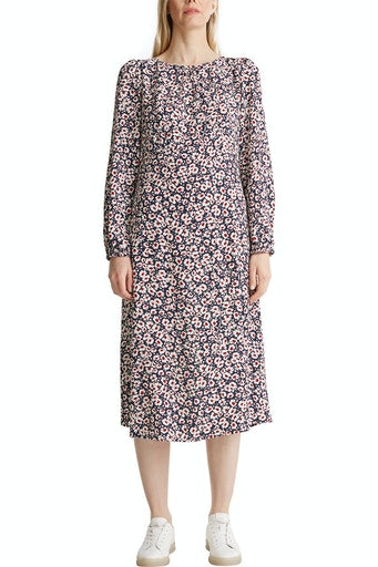 All Over Print Crepe Dress - Navy