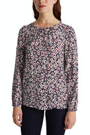 All Over Print Crepe Blouse - Navy