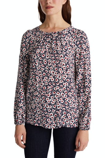 All Over Print Crepe Blouse - Navy