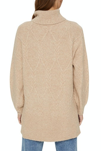 Roll Neck Cable Polo Neck - Sand