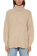 Roll Neck Cable Polo Neck - Sand