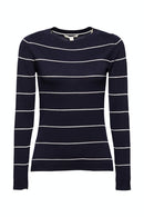 Crew Neck Stripe Jumper - Navy