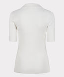 Rib Buttoned Polo Collar Top - Off White