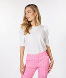 Round Neck Puff Sleeve Top - Off White