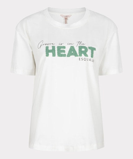 Caviar Print Heart T-Shirt - Off White/green