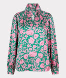Knot Shimmer Rose Print Blouse - Print