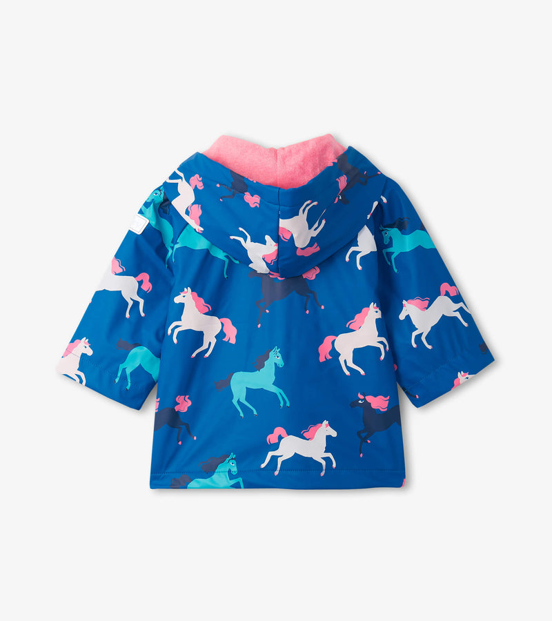 Prancing Horses Baby Raincoat - Snorkel Blue