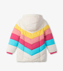 Retro Rainbow Stripes Puffer Jacket - Pink Yarrow