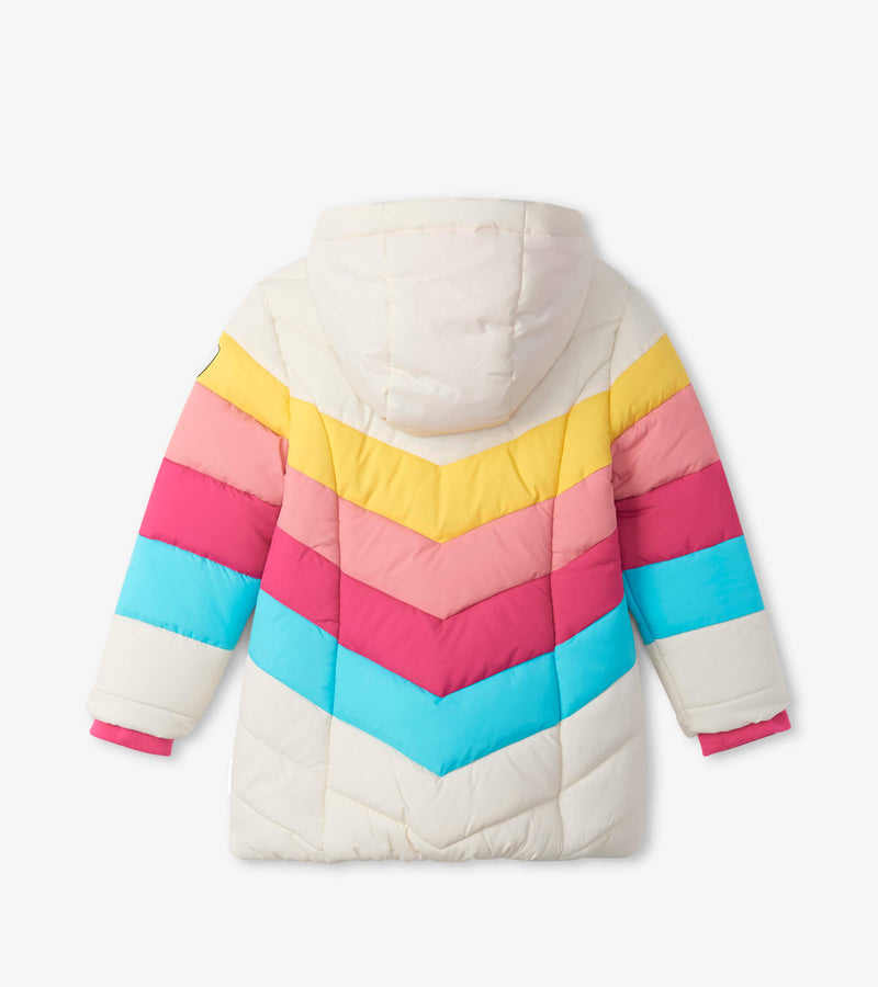 Retro Rainbow Stripes Puffer Jacket - Pink Yarrow