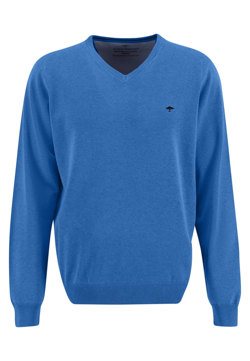 Plain V Neck Jumper - Bright Ocean