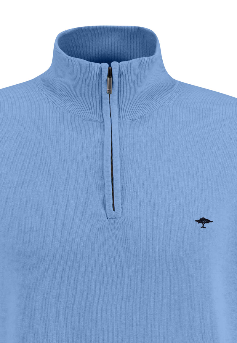 Plain Troyer Zip Jumper - Light Sky