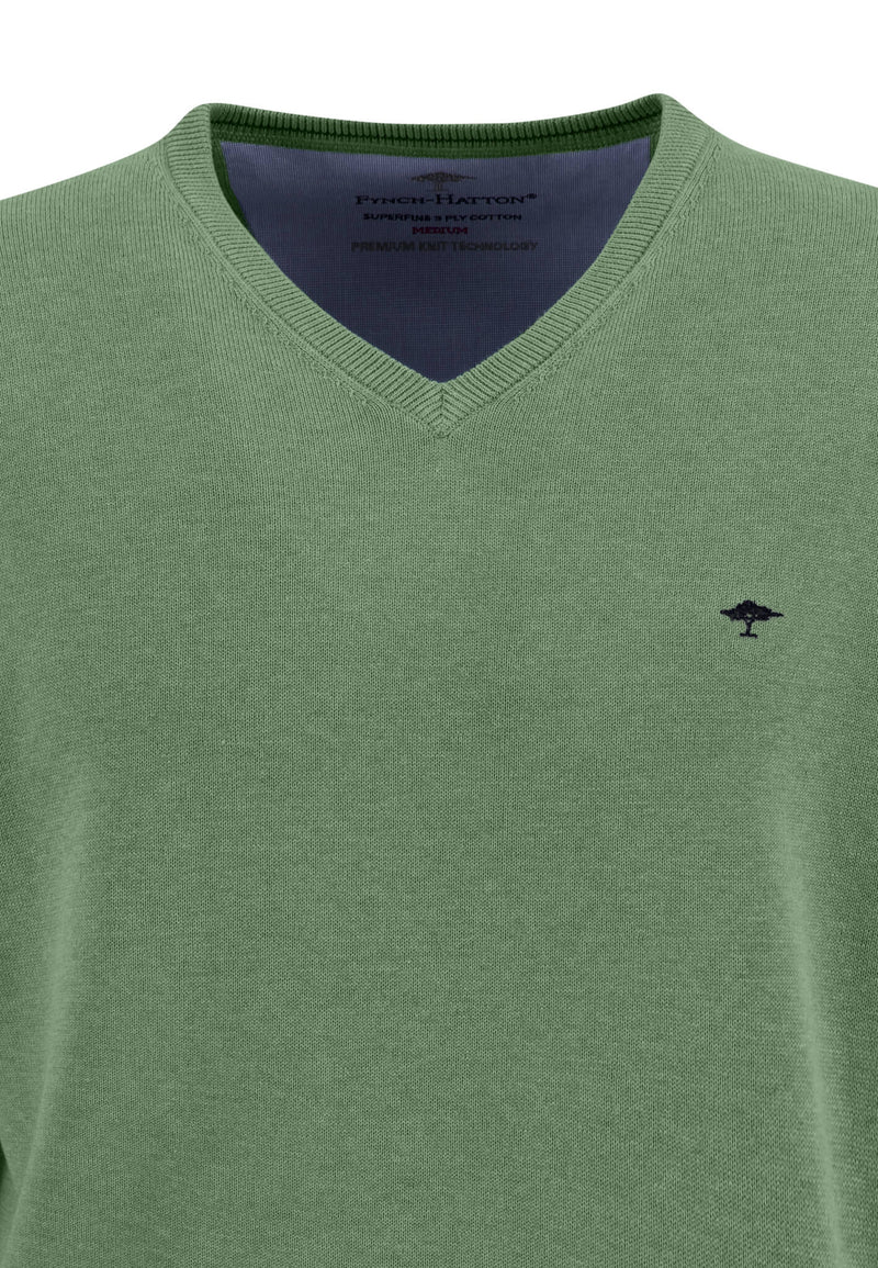 Plain V Neck Jumper - Spring Green
