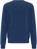 Plain Cotton V-Neck Knit - Navy