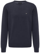 Plain Cotton Crew Neck Knit - Navy