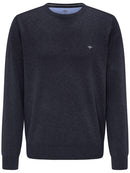 Plain Cotton Crew Neck Knit - Navy