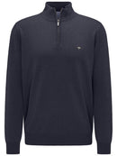 Plain Cotton Troyer Zip Knit - Navy