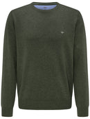 Plain Cotton Crew Neck Knit - Pesto
