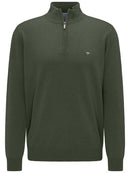 Plain Cotton Troyer Zip Knit - Pesto