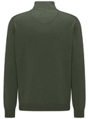 Plain Cotton Troyer Zip Knit - Pesto