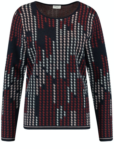 Casual Nomade Print Crew Knit - Blue/red/orange Figured