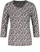 3/4 Sleeve Print Tee - Blue/red/orange Print