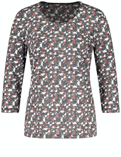 3/4 Sleeve Print Tee - Blue/red/orange Print