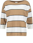 Casual Marrakech 3/4 Sleeve Stripe Pullover - Ecru/white
