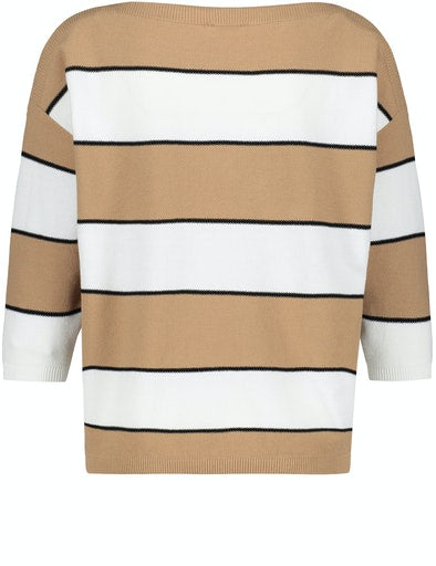 Casual Marrakech 3/4 Sleeve Stripe Pullover - Ecru/white