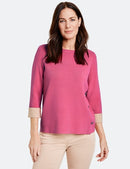 3/4 Sleeve Round Neck Jumper - Peony/toffee