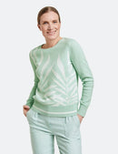 Long Sleeve Palm Print Jumper - Green