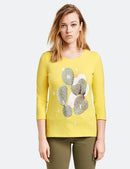 3/4 Sleeve Front Motif T-Shirt - Lime