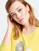 3/4 Sleeve Front Motif T-Shirt - Lime